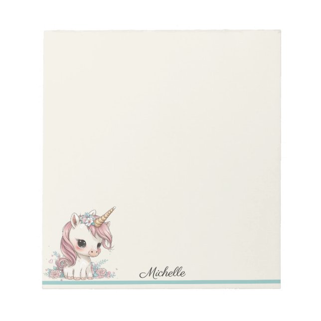 Baby Unicorn Cute Notepad YOUR Name Text (Front)