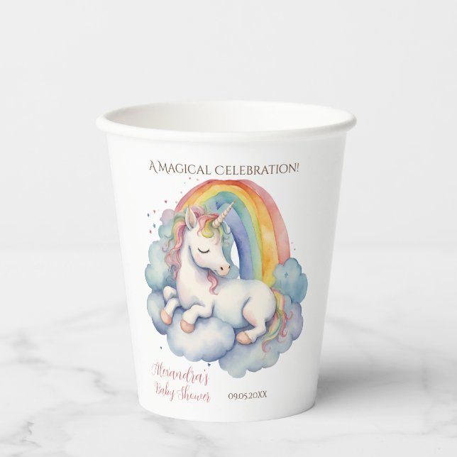 Baby Unicorn Girl Baby Shower Paper Cups (Front)