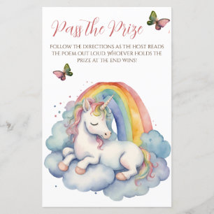Baby Unicorn Girl Baby Shower Pass the Prize Game