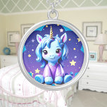 Baby Unicorn In PJ's Earrings Silver Plated Necklace<br><div class="desc">A cute baby unicorn in purple PJ's. Digitally created in kawaii style. Perfect design for kids and adults on many trendy products! Customise your background colour or text!</div>