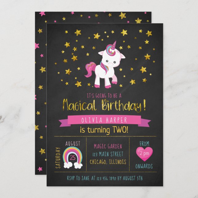 Baby Unicorn Magical Birthday Party Invitation (Front/Back)