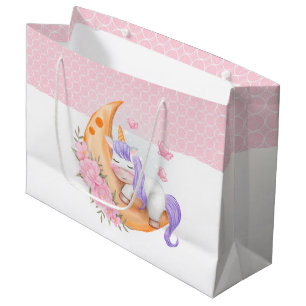 Baby Unicorn Over The Moon with Flower Large Gift Bag