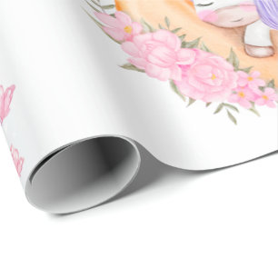 Baby Unicorn Over The Moon with Flower Wrapping Pa Paper
