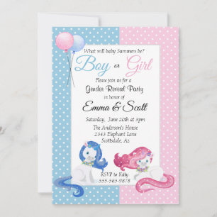Baby Unicorn Pink Blue Gender Reveal Party Invitation