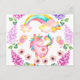 Baby unicorn playing in her garden Greeting cards