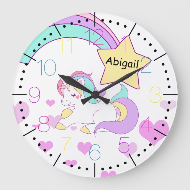 Baby Unicorn rainbow illustration Large Clock (Front)
