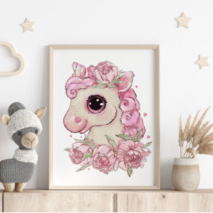 Baby Unicorn Rose Animal Poster   Wall Print