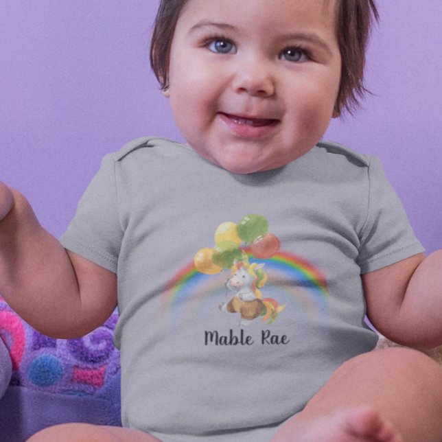 Baby Unicorn with Balloon Rainbow Name  Baby Bodysuit (Creator Uploaded)