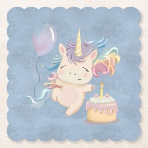 Baby unicorn with rainbow Throw Pillow Paper Coaster
