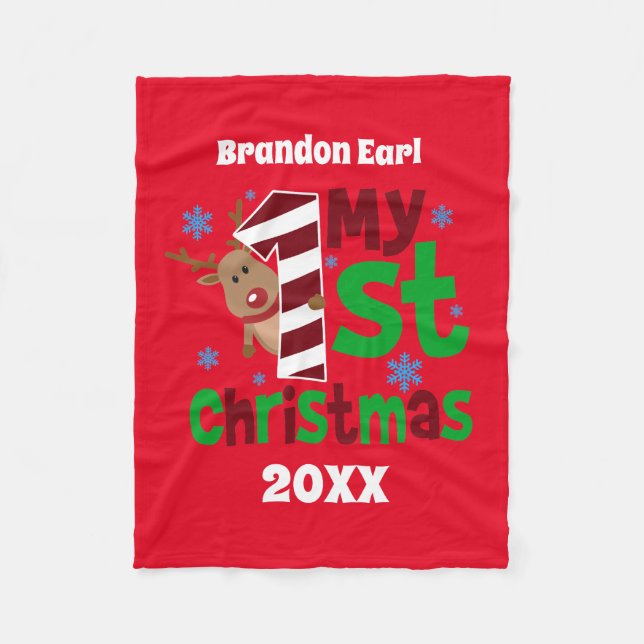 baby unisex first Christmas word art Fleece Blanket (Front)
