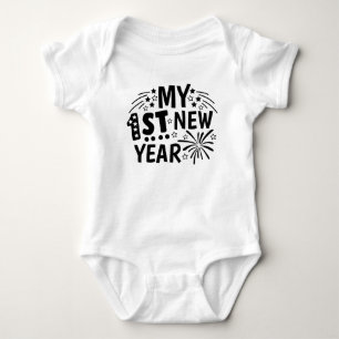 baby unisex first New Year word art Bodysuit