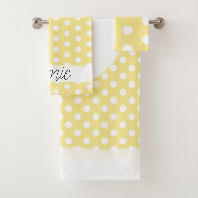 Baby Unisex Polka Dot Pattern Monogram Name Bath Towel Set (Insitu)
