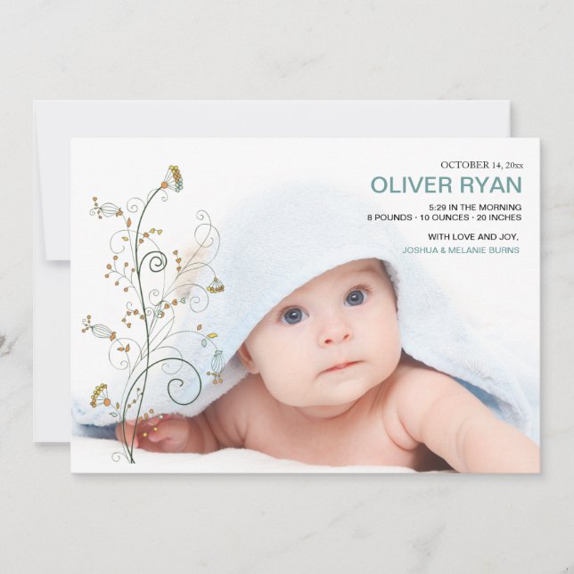 Baby Vines Photo Birth Announcement (Front)