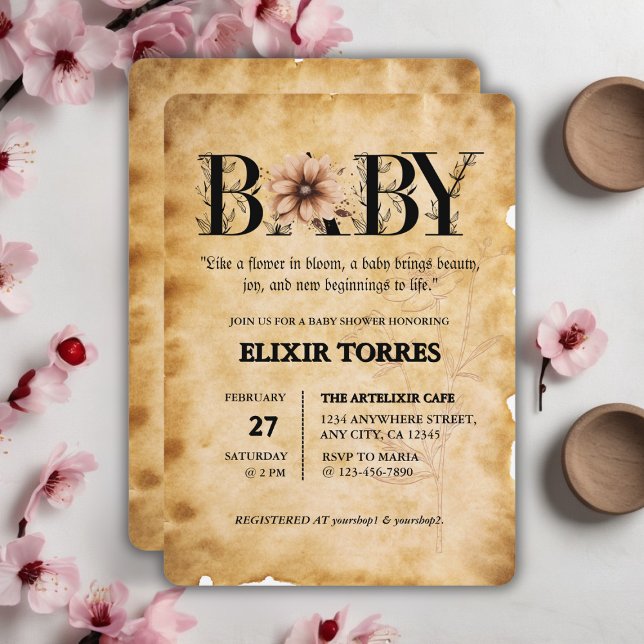 Baby Vintage Floral Monogram Baby Shower Invitation (Creator Uploaded)