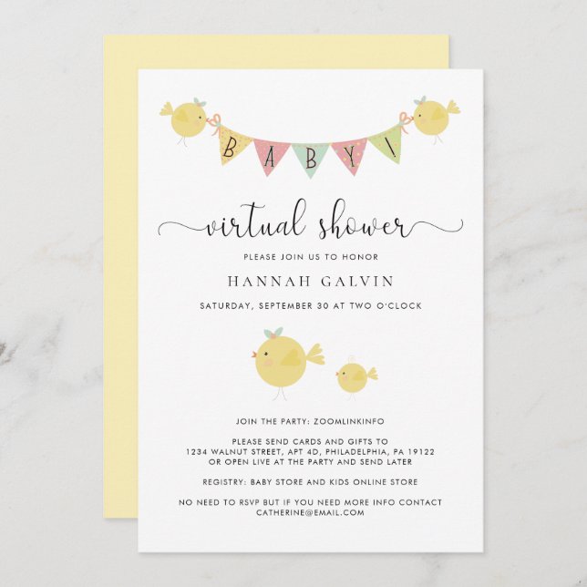 Baby Virtual Shower | Mama Bird & Baby Chick Invitation (Front/Back)