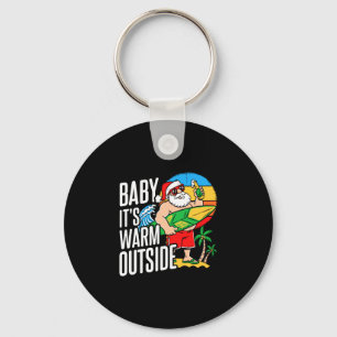 Baby warm outside surfing santa christmas in july key ring
