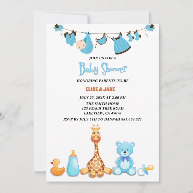Baby Watercolor Clothes & Toys Baby Shower  Invitation (Front)