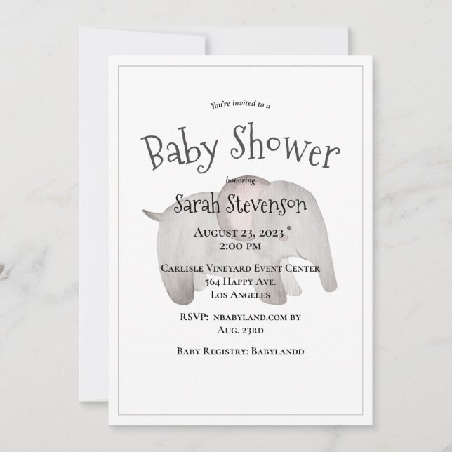 Baby Watercolor Elephant Modern Baby Shower  Invitation (Front)