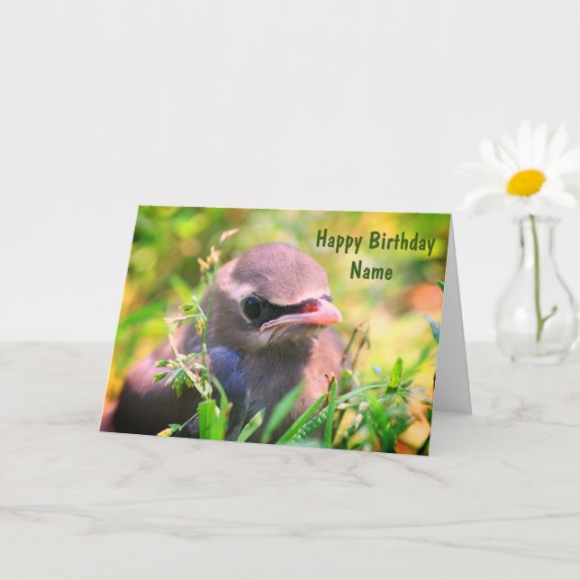 Baby Waxwing Bird Personalised Birthday  Card (Small Plant)
