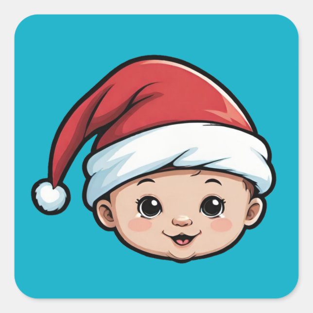Baby Wearing Santa Hat Square Sticker (Front)