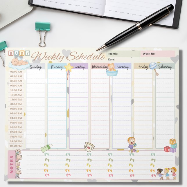 Baby Weekly Schedule Planner Pastel Yellow Themed Notepad (Creator Uploaded)