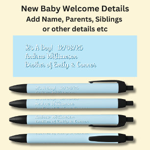 Baby Welcome Pen, Add Names & Details Black Ink Pen