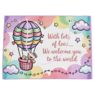 Baby Welcome with Teddy Bear in Hot Air Balloon Large Gift Bag
