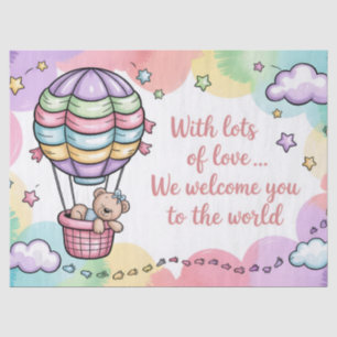 Baby Welcome with Teddy Bear in Hot Air Balloon Tissue Paper