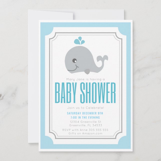 Baby Whale Baby Shower Invitation (Front)