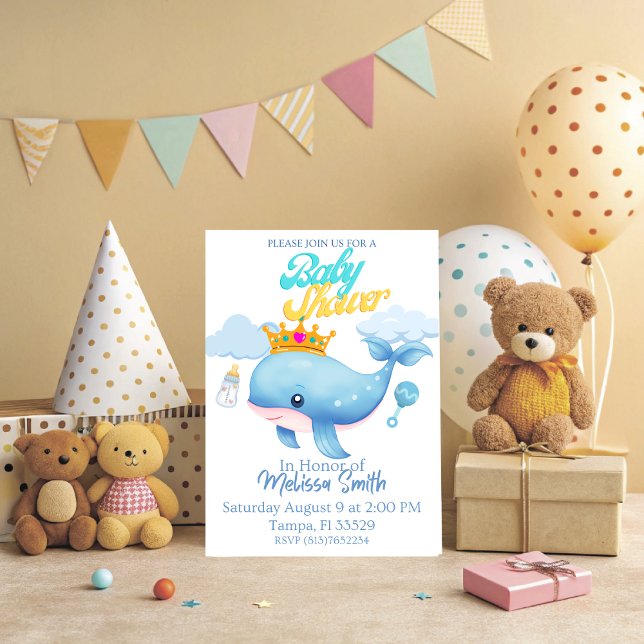 Baby Whale Baby Shower Invitation  (Adorable baby whale design for the perfect baby shower. Use this theme with additional whale items.)