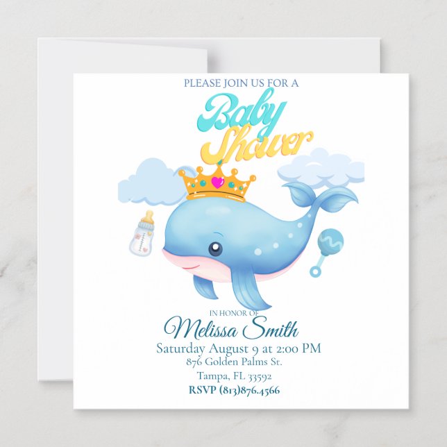 Baby Whale Baby Shower Magnet Invitation  (Front)