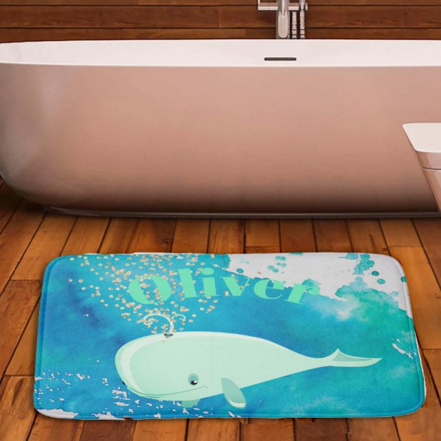 Baby Whale Sparkle Blue Nautical Personal Nursery Bath Mat (Creator Uploaded)