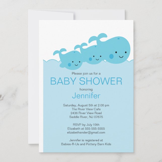 Baby Whales Twin Baby Shower Invitations (Front)