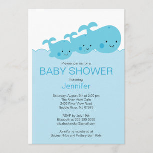 Baby Whales Twin Baby Shower Invitations