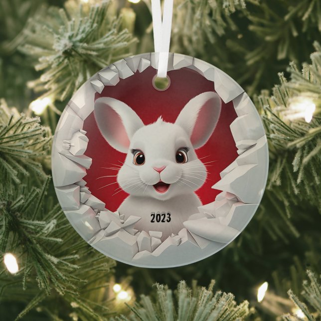 Baby Whit Rabbit Christmas Glass Tree Decoration (Insitu)