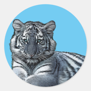 baby white baby tiger cub jungle safari animal art classic round sticker