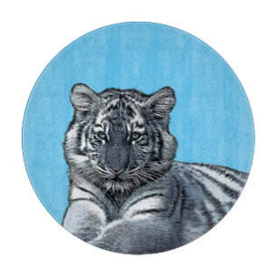 baby white baby tiger cub jungle safari animal art cutting board