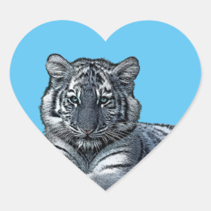 baby white baby tiger cub jungle safari animal art heart sticker