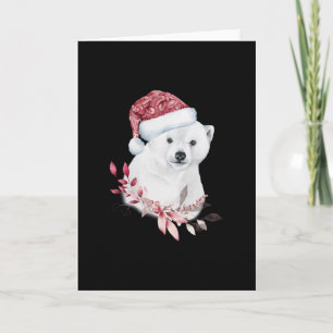 Baby White Bear Wearing Christmas Hat Card