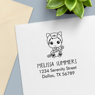 Baby White Cat Costume Address Self-inking Stamp