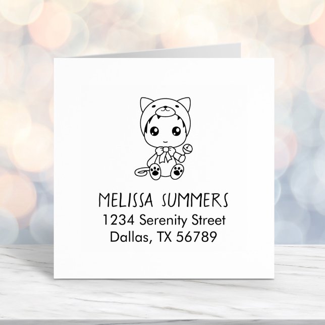 Baby White Cat Costume Address Self-inking Stamp (Creator Uploaded)