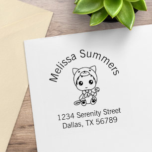 Baby White Cat Jumpsuit Arch Address Rubber Stamp