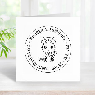 Baby White Cat Jumpsuit Round Address Rubber Stamp