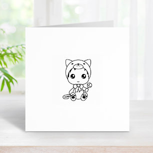 Baby White Cat Kitten Jumpsuit Costume 1x1 Rubber Stamp
