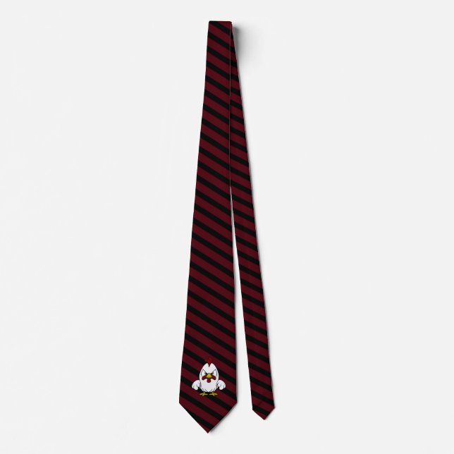 Baby White Chick on Garnet and Black Stripes Tie (Front)
