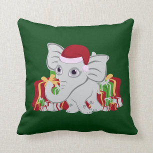 Baby White Elephant In Santa Hat With Presents Cushion