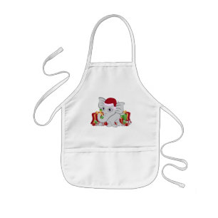 Baby White Elephant In Santa Hat With Presents Kids Apron