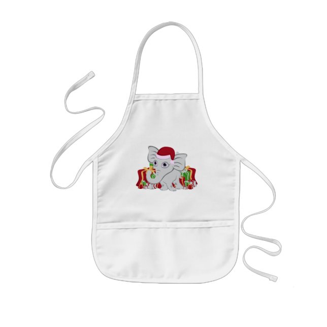 Baby White Elephant In Santa Hat With Presents Kids Apron (Front)