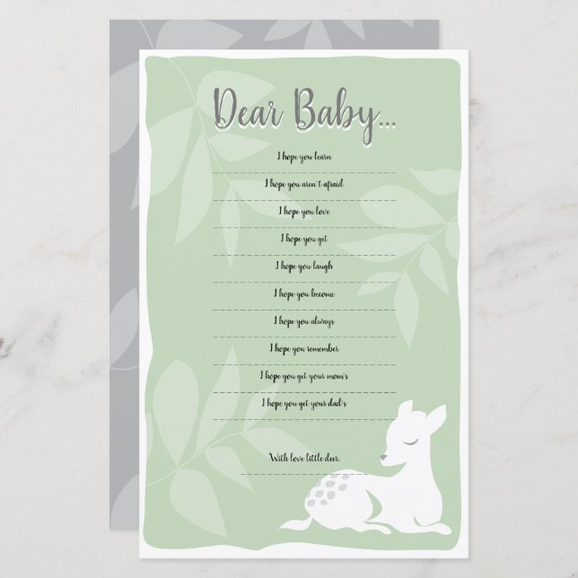 Baby White Garden Deer Dear Baby Shower Game (Front/Back)