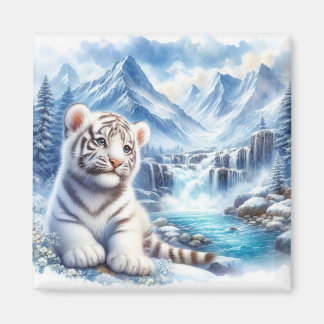 Baby white tiger fridge magnet, snow tiger magnet